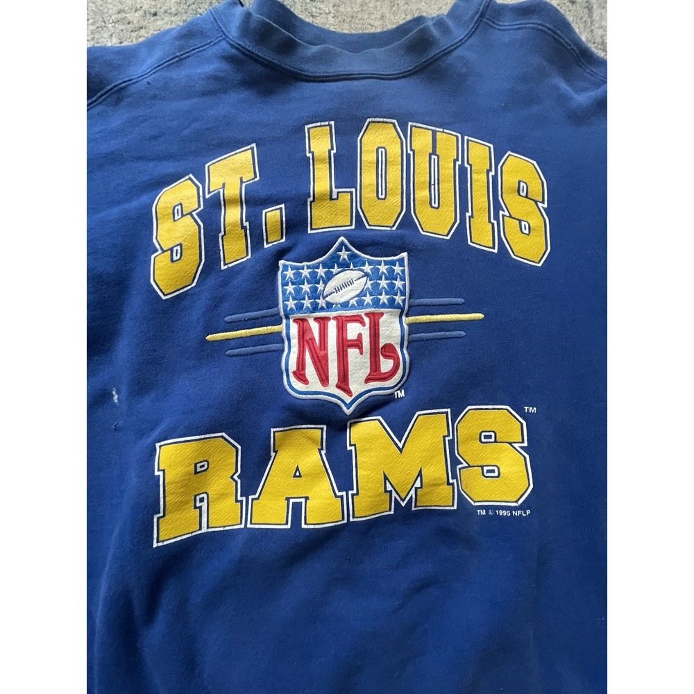 VINTAGE '95 STARTER ST LOUIS RAMS NFL EMBROIDERED TEXT CREWNECK Men's large